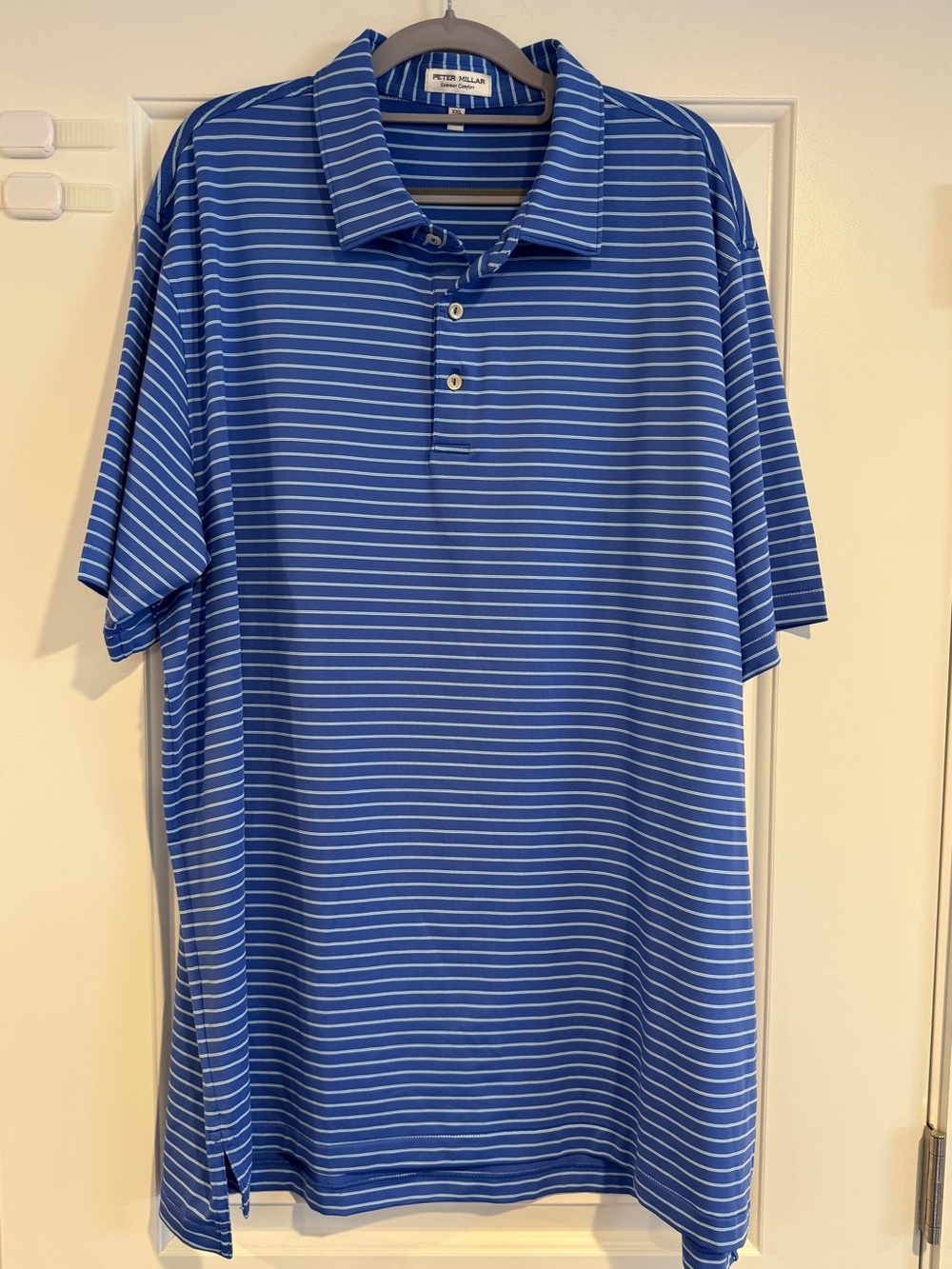 Peter Millar Summer Comfort Blue Striped Polo Shirt Men's XXL Golf Performance